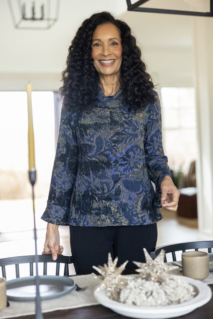 Express Travel Jacobian Floral Cowl Pullover
