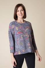 Supersoft Fleece Floral Rib Trim Crew