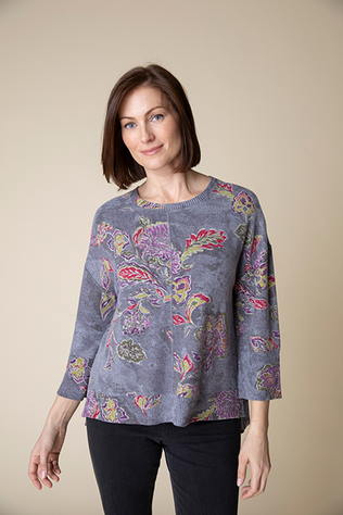 Supersoft Fleece Floral Rib Trim Crew