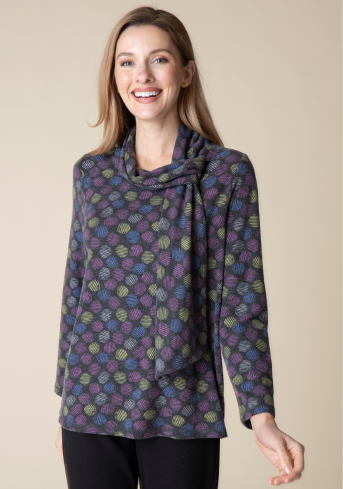 Cozy Fleece Round About Tie-Collar Top