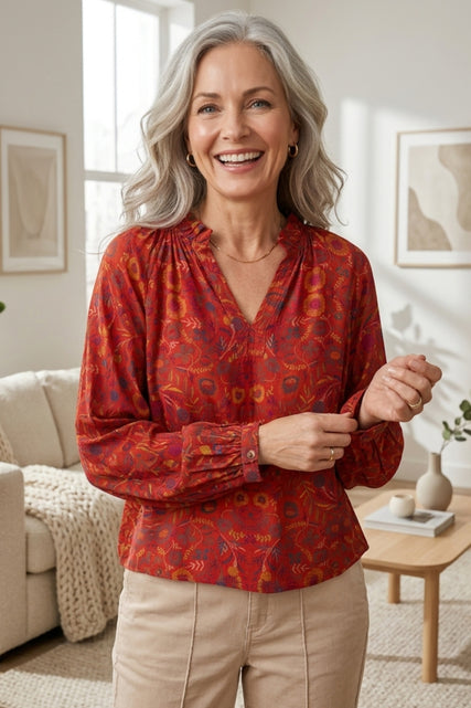 English Garden Ruffle Neck Blouse