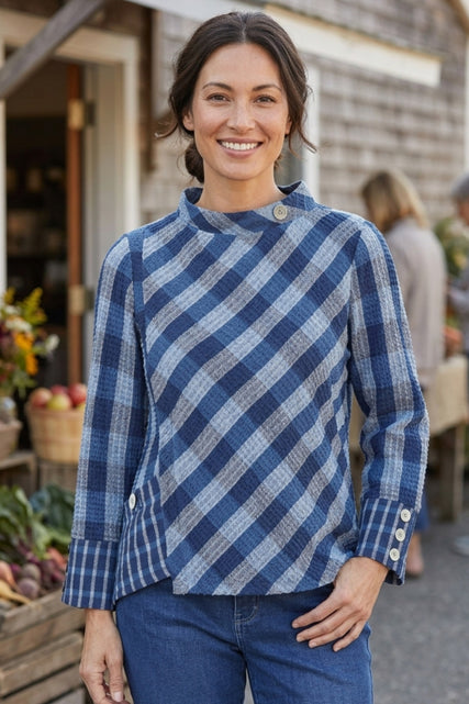 Perfect Plaid Button Cuff Top