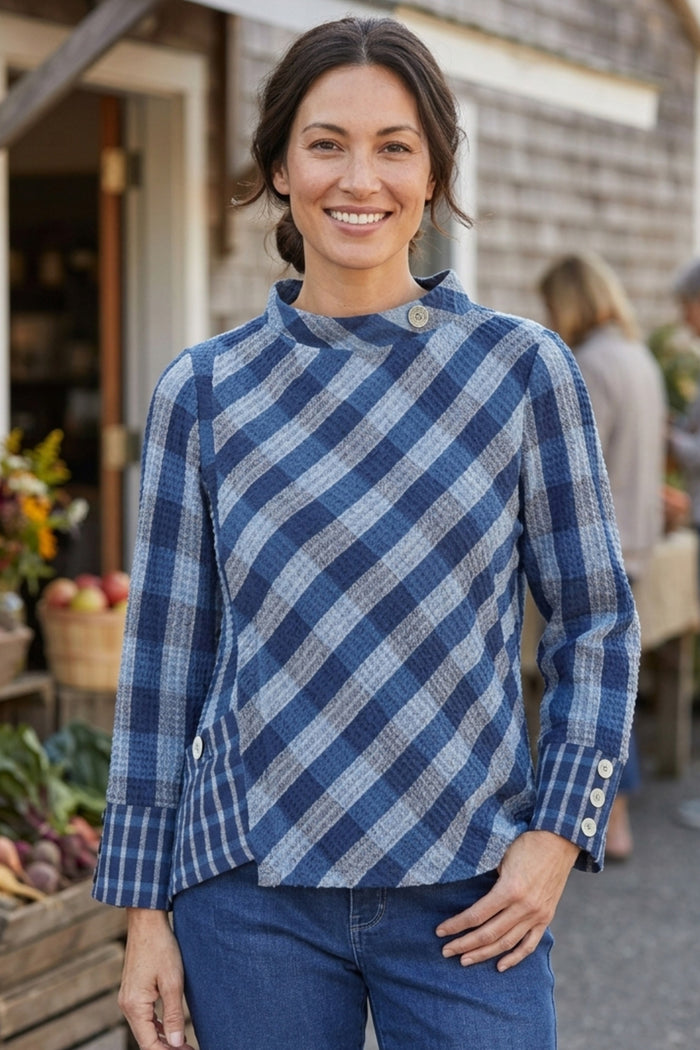 Perfect Plaid Button Cuff Top