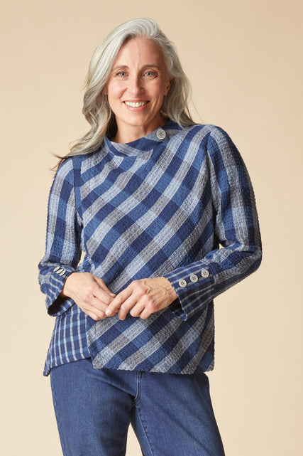 Perfect Plaid Button Cuff Top