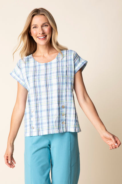 Blurred Plaid Button Pullover