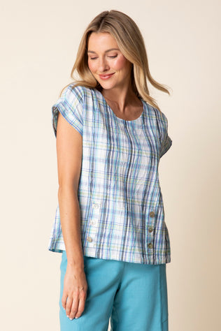 Blurred Plaid Button Pullover