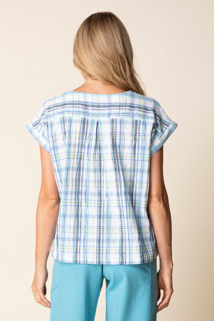 Blurred Plaid Button Pullover
