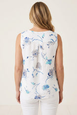 Watercolor Floral Side Button Linen Tank