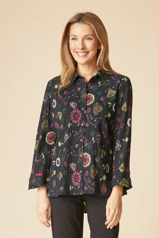 Boho Floral Crinkle Cotton Shirt