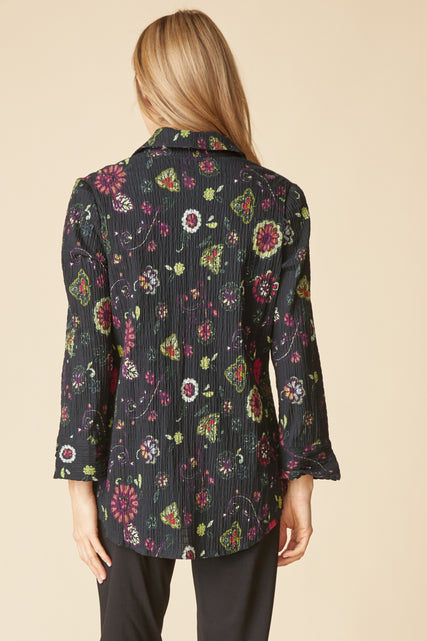 Boho Floral Crinkle Cotton Shirt