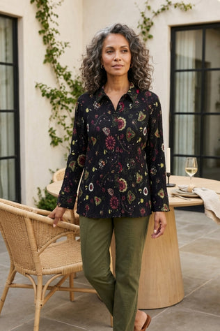 Boho Floral Crinkle Cotton Shirt