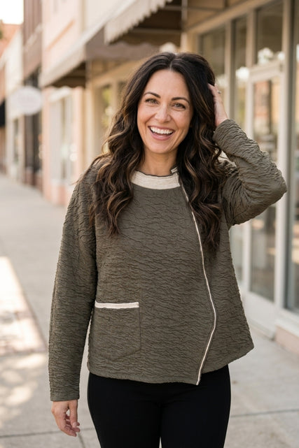 Crinkled Double Face Metro Pullover