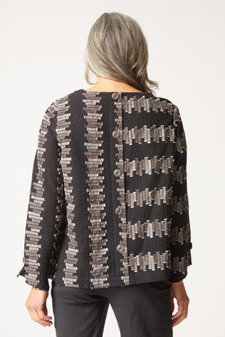 Embroidered Cotton Button Back Pullover