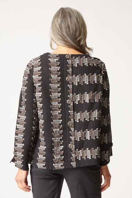 Embroidered Cotton Button Back Pullover