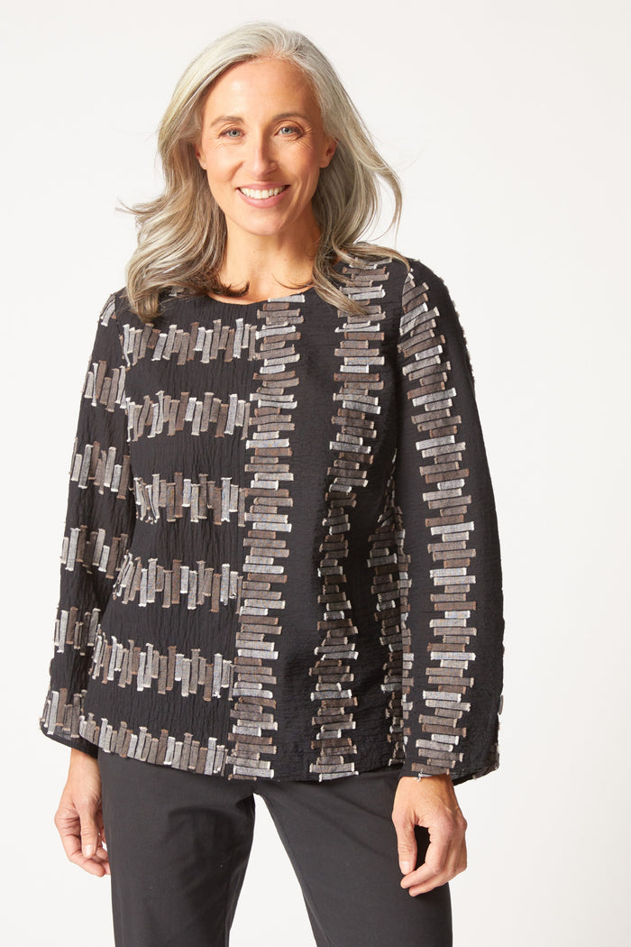 Embroidered Cotton Button Back Pullover
