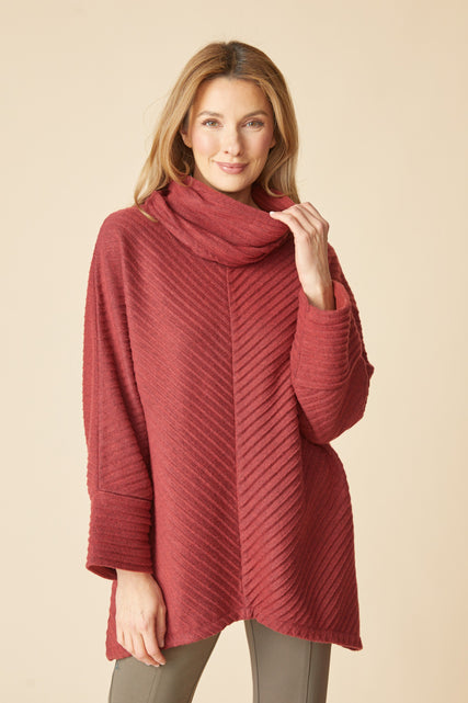 Pleated Fleece Cowl Neck Tunic