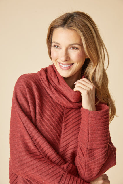Pleated Fleece Cowl Neck Tunic