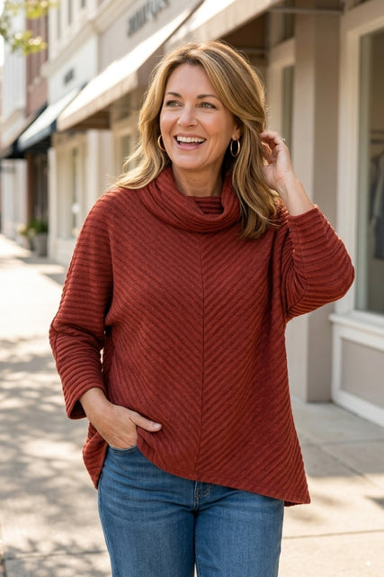 Pleated Fleece Cowl Neck Tunic