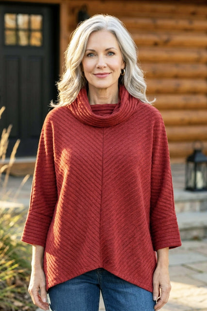 Pleated Fleece Cowl Neck Tunic