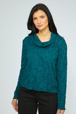 Sculpted Floral Drape Collar Top