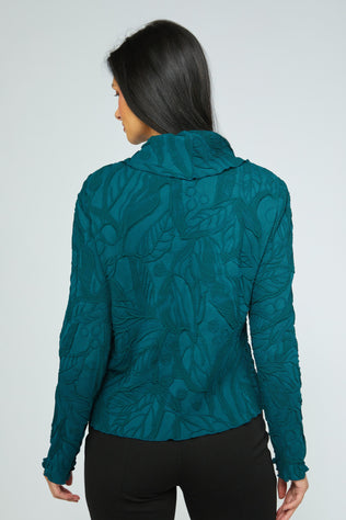 Sculpted Floral Drape Collar Top