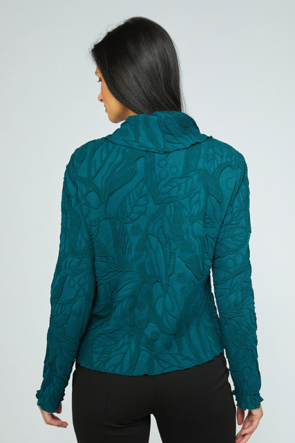 Sculpted Floral Drape Collar Top