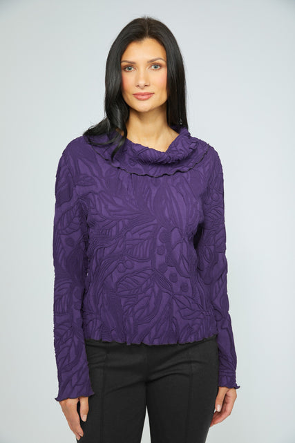 Sculpted Floral Drape Collar Top