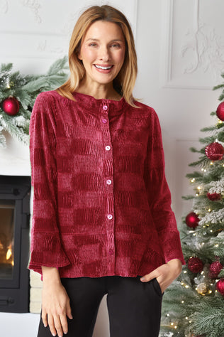 Crinkle Velvet Flounce Shirt