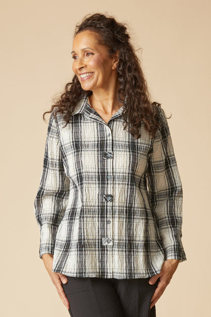 Crinkle Windowpane Tab Shirt