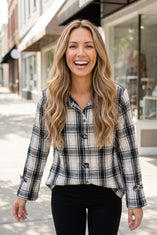 Crinkle Windowpane Tab Shirt