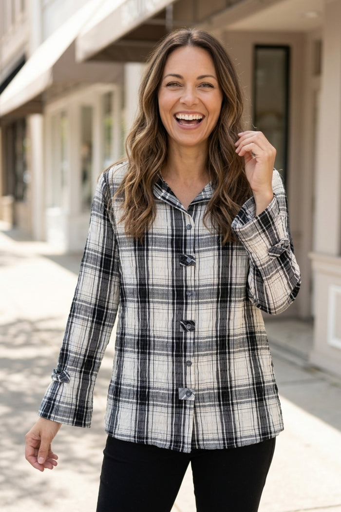 Crinkle Windowpane Tab Shirt