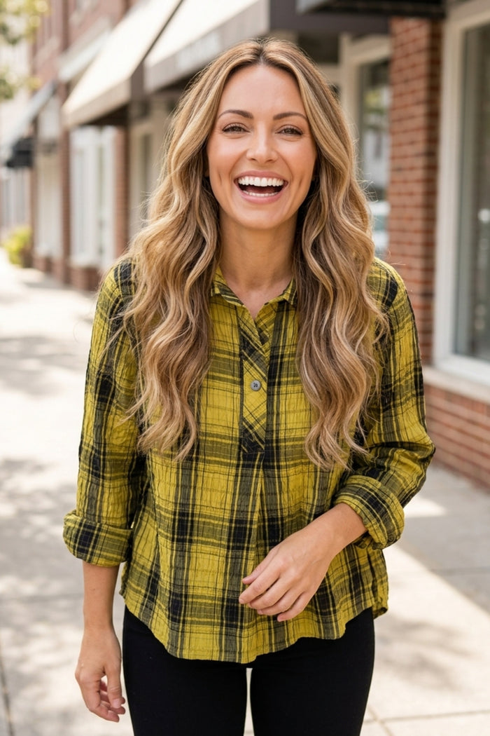 Crinkle Windowpane Chill Pullover