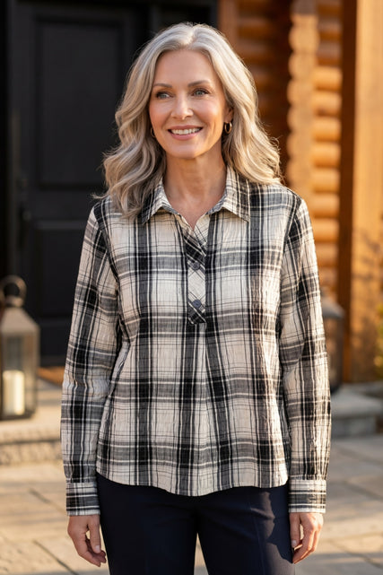 Crinkle Windowpane Chill Pullover