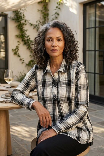 Crinkle Windowpane Chill Pullover