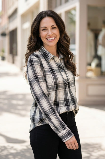 Crinkle Windowpane Chill Pullover