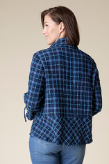 Double Faced Windowpane Ruched Sleeve Jacket