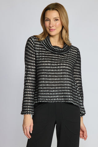 Textured Dot Cowl Neck Knit Sweater