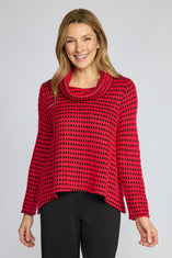 Textured Dot Cowl Neck Knit Sweater