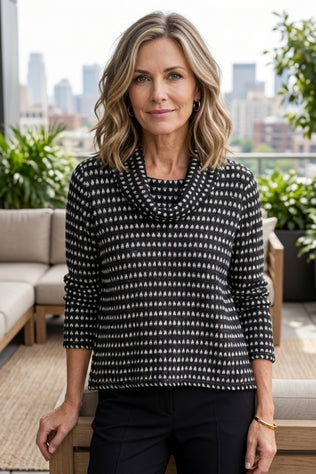 Textured Dot Cowl Neck Knit Sweater