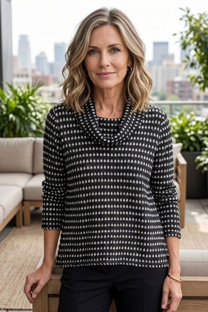 Textured Dot Cowl Neck Knit Sweater