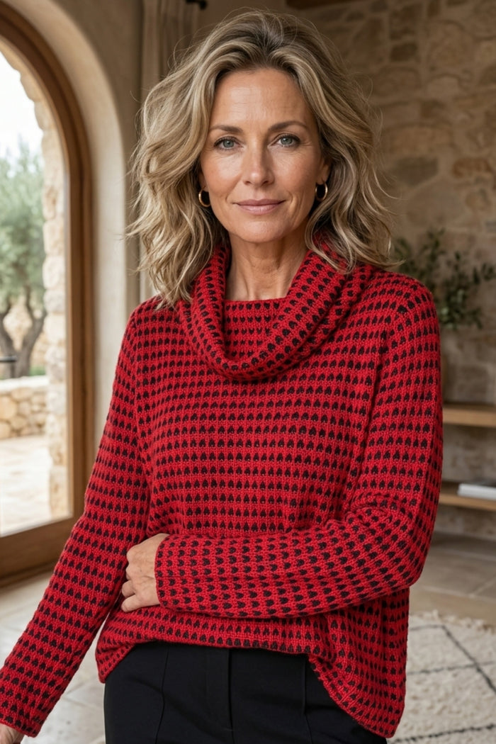 Textured Dot Cowl Neck Knit Sweater