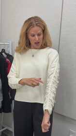 Feather Lux Knit Ruched Sleeve Pullover